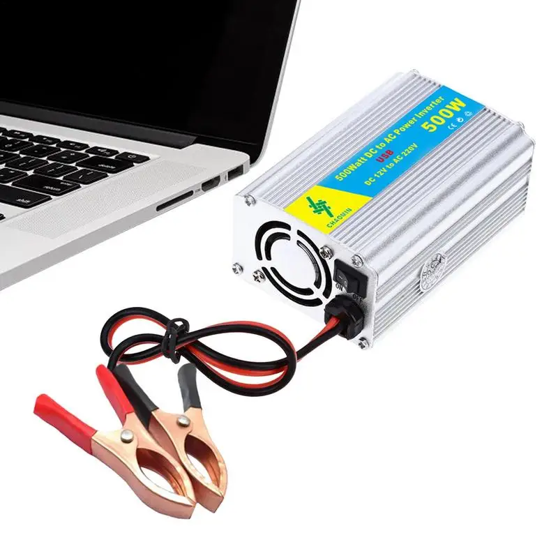 Car Power Inverter 500w Car Inverter Dc 12v To 220v For Vehicles Converter USB Ports Fast Charging Ports And 2 Battery Clips Car