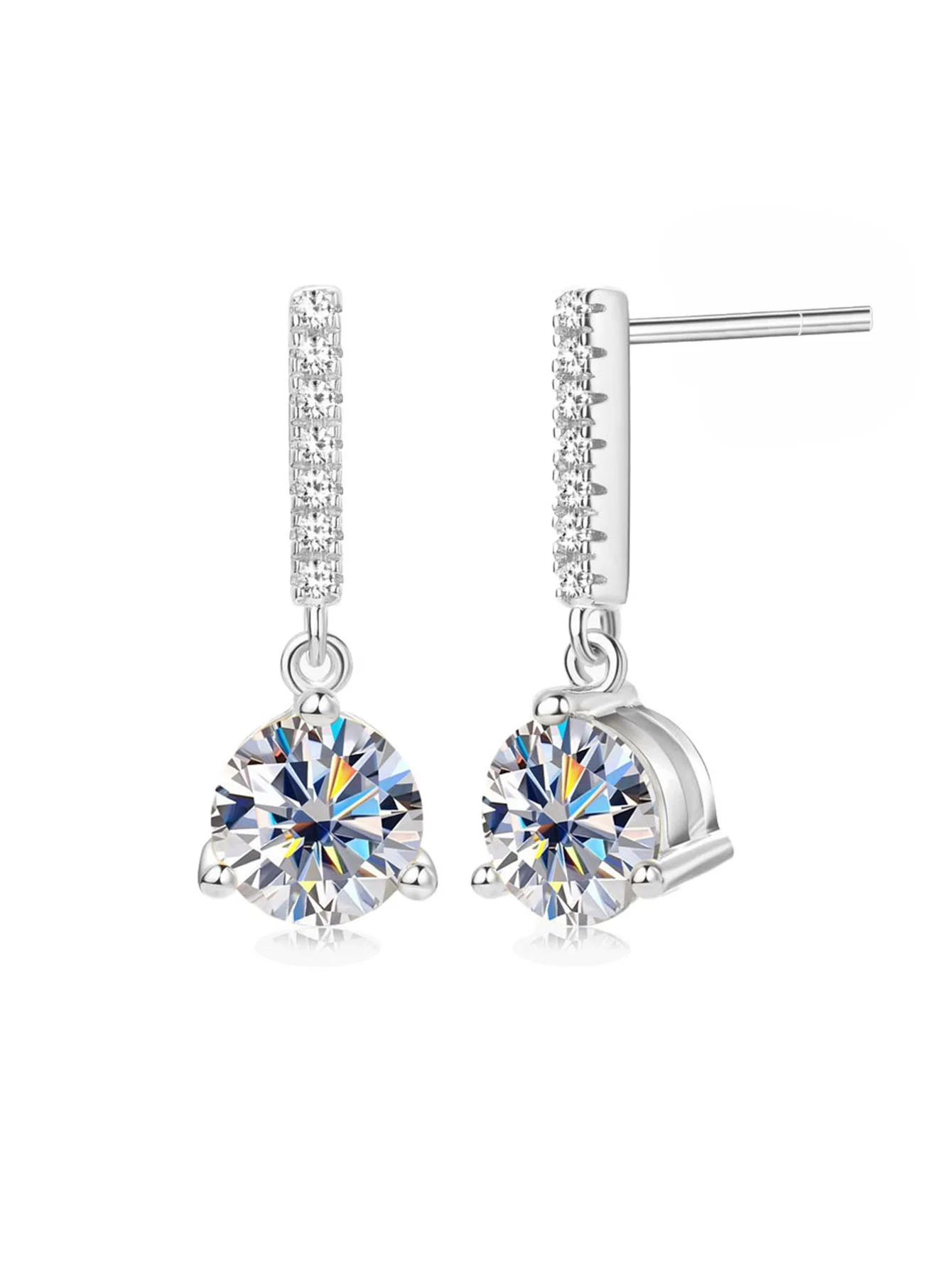 

S925 Silver Three-Claw CZ Fully Paved Drop Earrings 1.5g French Retro Hypoallergenic Bride Wedding Gift Wife Girlfriend