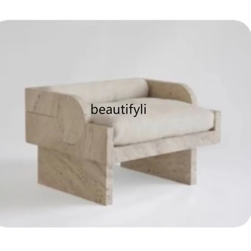 

Nordic luxury leisure single fabric sofa, modern simple natural travertine marble sofa