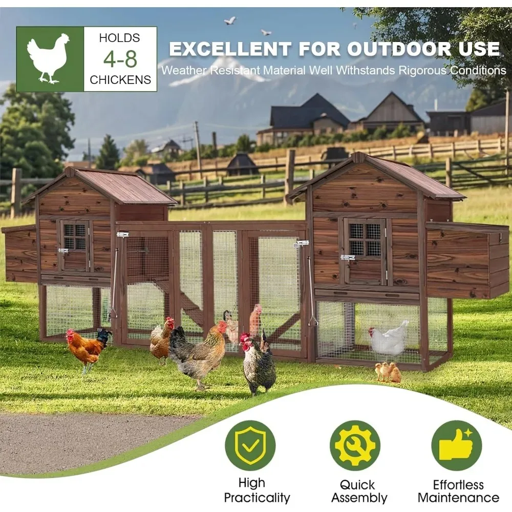 Outdoor Chicken Coop, Waterproof Poultry Cage with Upgraded Nesting Boxes, Removable Tray, Wooden Large Chicken Coop.