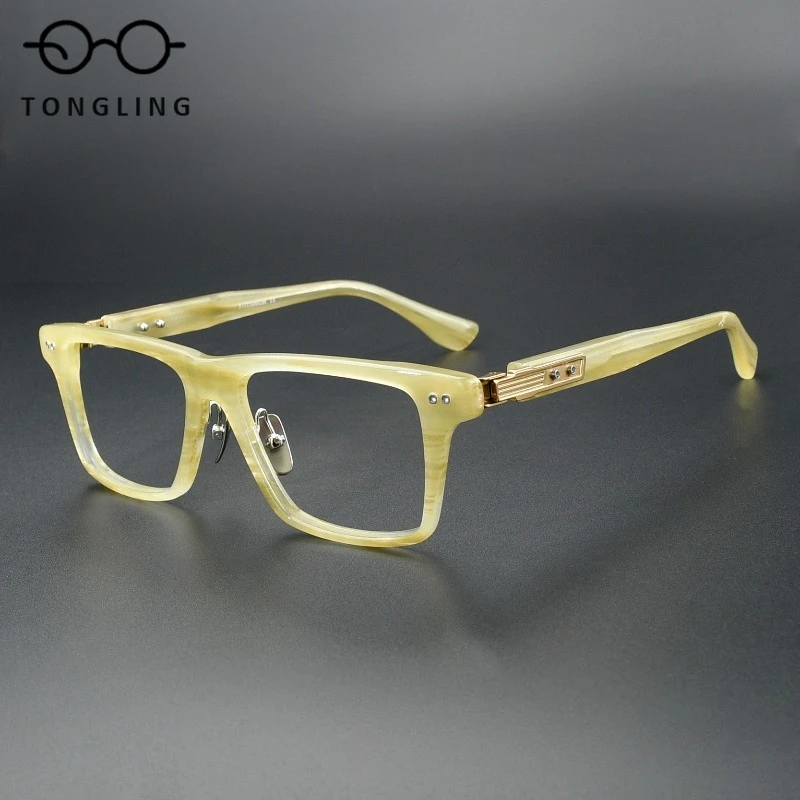 New Premium Men Handcrafted High-Quality Acetate And Pure Titanium Retro Women Square Candy-Colored Casual Unique Eyeglass Frame