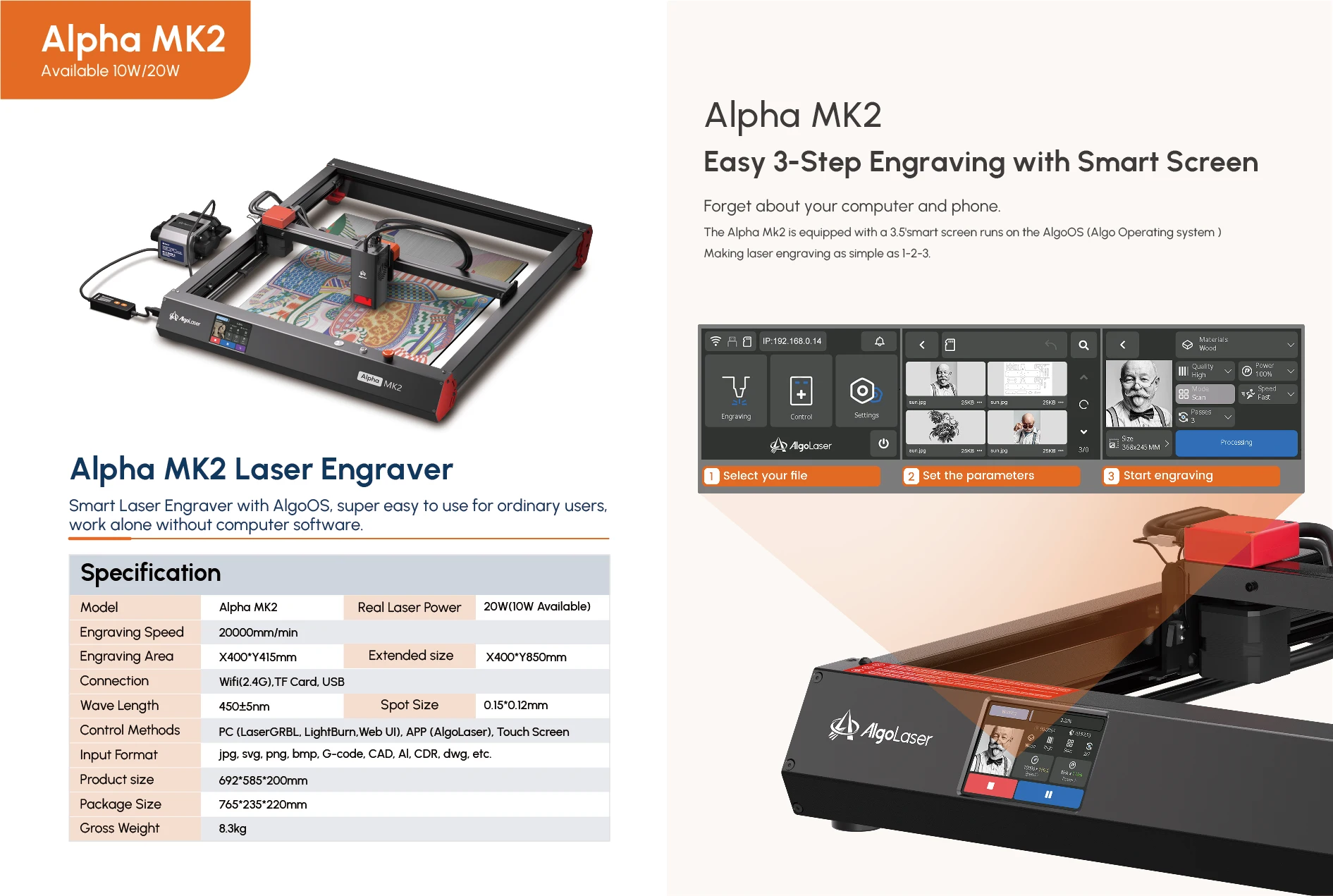 AlgoLaser Delta 22W Alpha 22W Alpha 10W DIY KIT 10W 20W Cut Plywood Wood Engrave Aluminum Offline Usage DIY Laser Engraving Tool