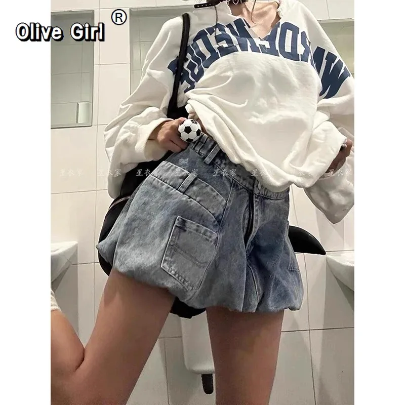 Women's Blue Denim Skirt Party 2000s Aesthetic Harajuku Japanese Low Rise Gyaru American Retro High Street Design Kpop Y2k