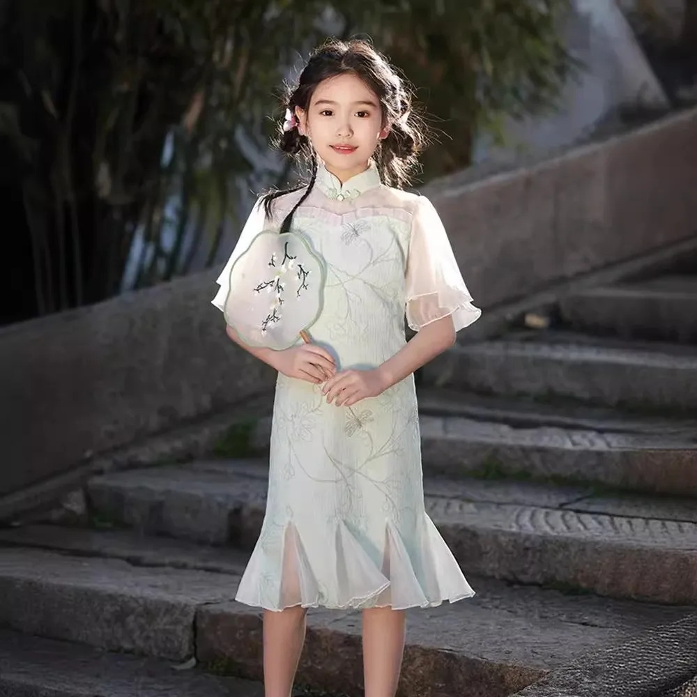 

Summer New Girls Dresses Chinese Traditional Cheongsams For Children Kids Tang Suit Baby Qipao Fishtail Skirt Birthday Gift