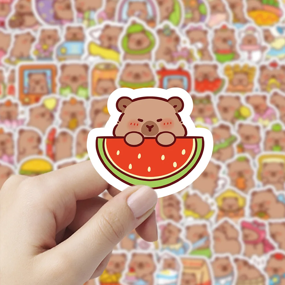 100 Stuks Cartoon Leuke Capybara Stickers PVC Esthetische Kapibala Graffiti Decals Scrapbooking DIY Telefoon Laptop Notebook Briefpapier