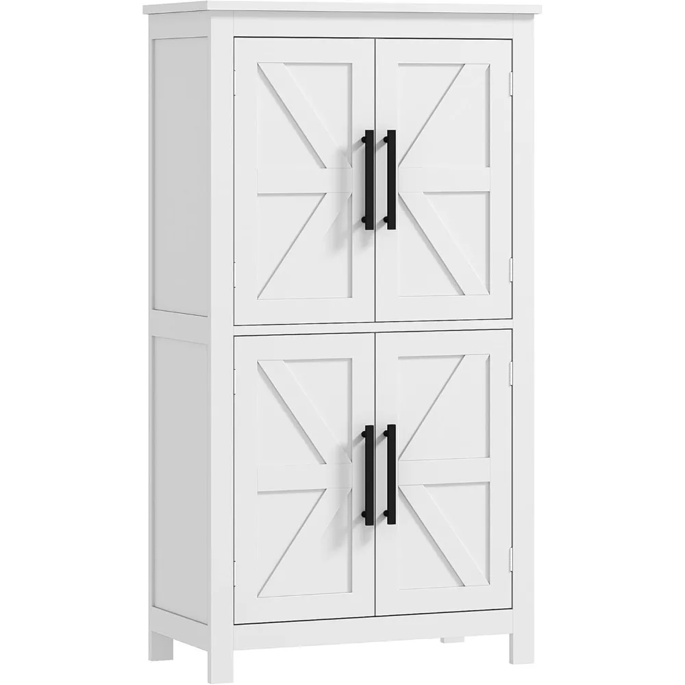 

Farmhouse Bathroom Storage Cabinet with 4 Barn Doors, Bathroom Floor Cabinet with 2 Adjustable Shelves