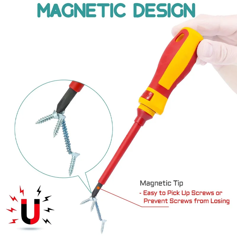 Electrician Repair Tools Kit 1000V Changeable Insulated Screwdrivers Set with Magnetic Slotted Phillips Pozidriv Torx Bits