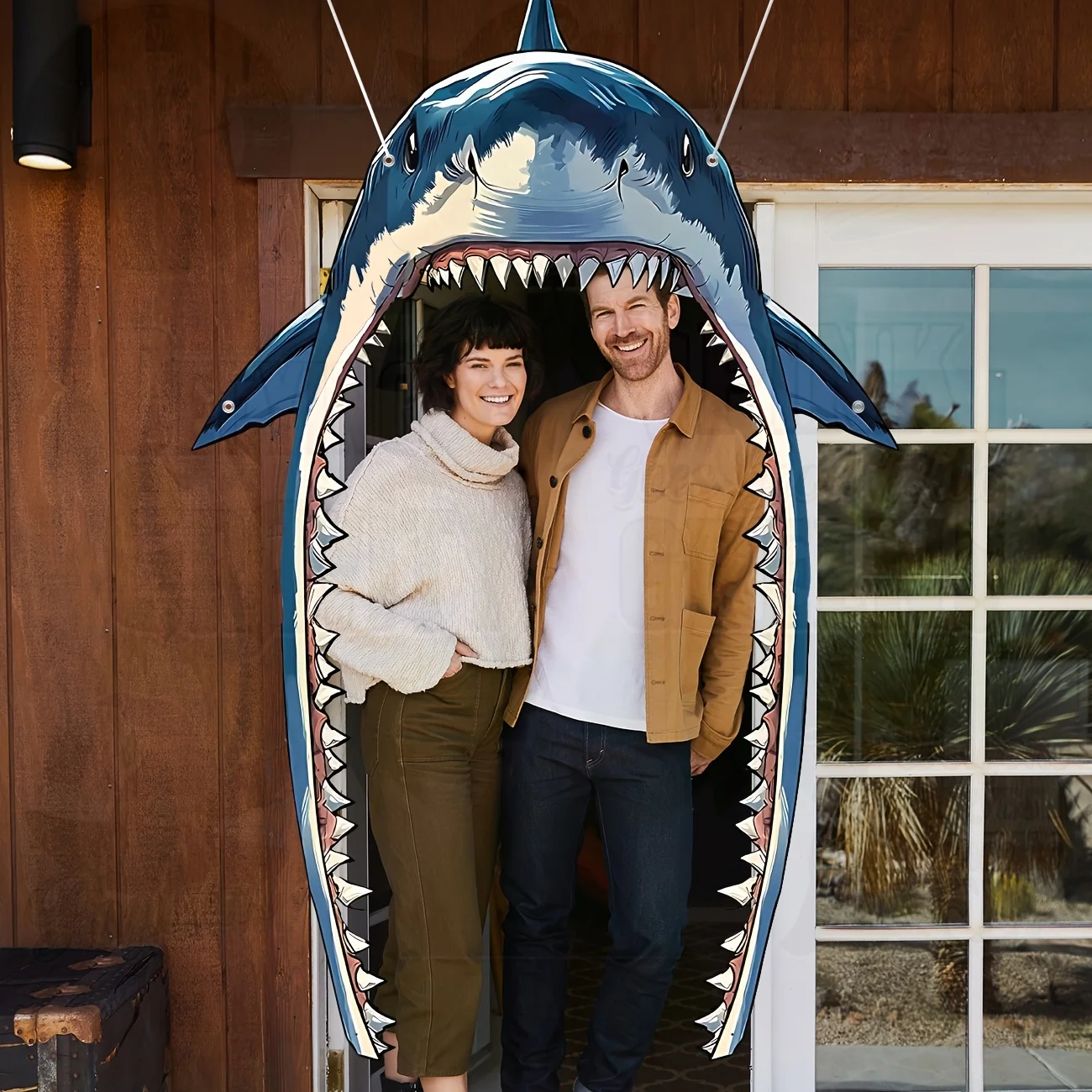 لافتة حفلات بطابع سمك القرش لتزيين باب حفلات القرش، خلفية صورة على شكل حيوانات البحر، غطاء باب القرش لحفلة عيد ميلاد القرش اللطيفة