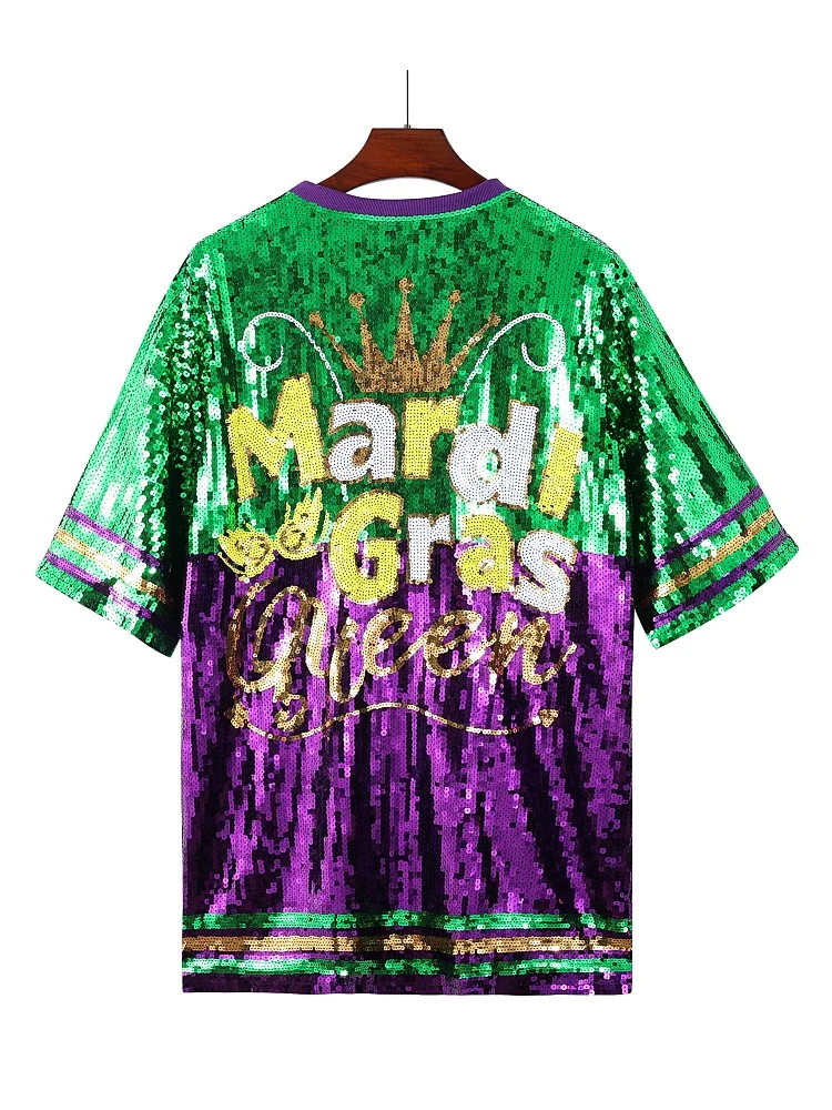 Women's Mardi Gras Queen Cool Lips Sequin Party Dress Colorful Oversized Loose Sequined Print Dress for Carnival