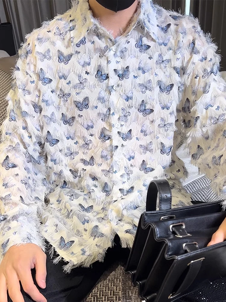 

Lace Trim Long Sve Men's irt Trendy Haome Design Casual Faion Spring Collection Polyester Fiber Stand Fit