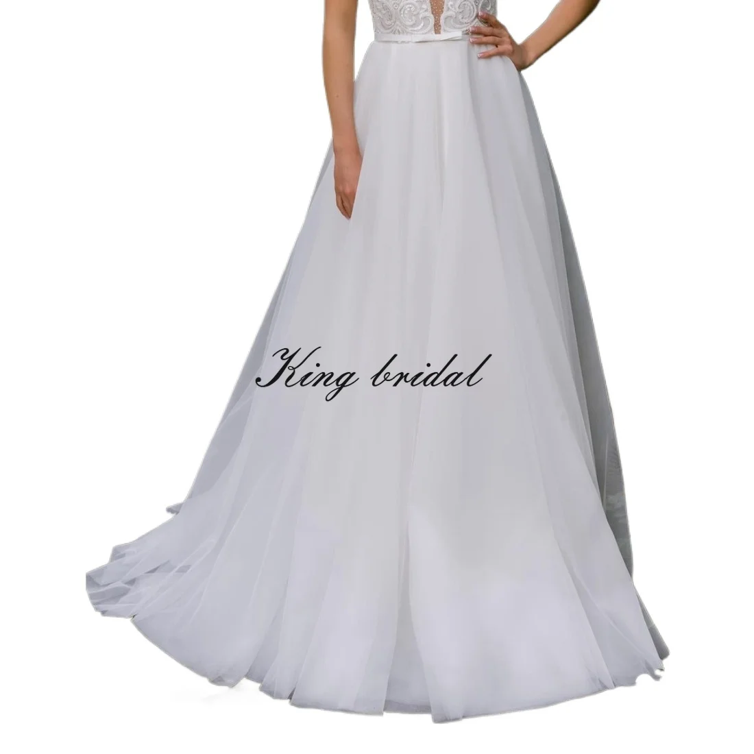 Embroidered Tulle Wedding Gown A Line Backless Wedding Dress Open Back Gown Custom Lace simple a line dress Bridal Gowns Gown