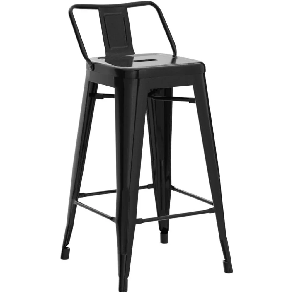 Metal Bar Stools Set para Cozinha, Balcão Altura, Counter Back, Indoor e Outdoor, Cadeiras de bar industriais, 26 in, conjunto de 4