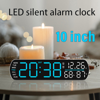 10 inch LED digital alarm clock humidity/dual/date/week display adjustable brightness 12/24H bedroom desktop decorative clock