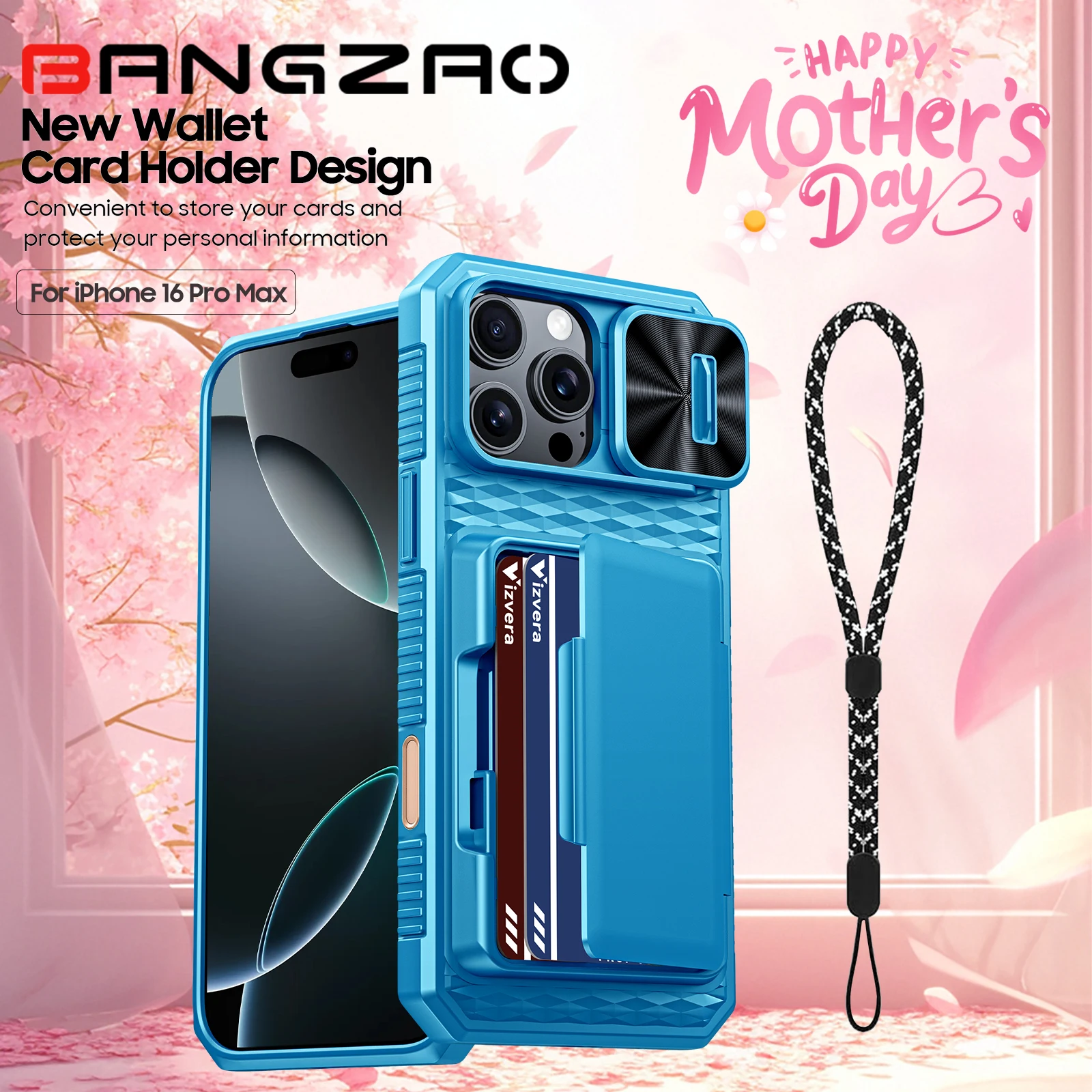 

RFID Blocking Protection Sliding Camera Case Anti-slip Texture Wallet Case,For IPhone 16 Pro Max Phone Case Mother's Day Gift