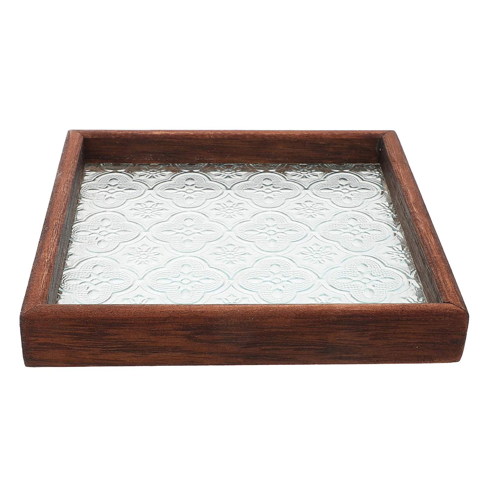 

Crystal Inspired Wood and Glass Tray for Tea Serving Desserts Or Accessories Elegantly Crafted Storage Tray for Coffee Table