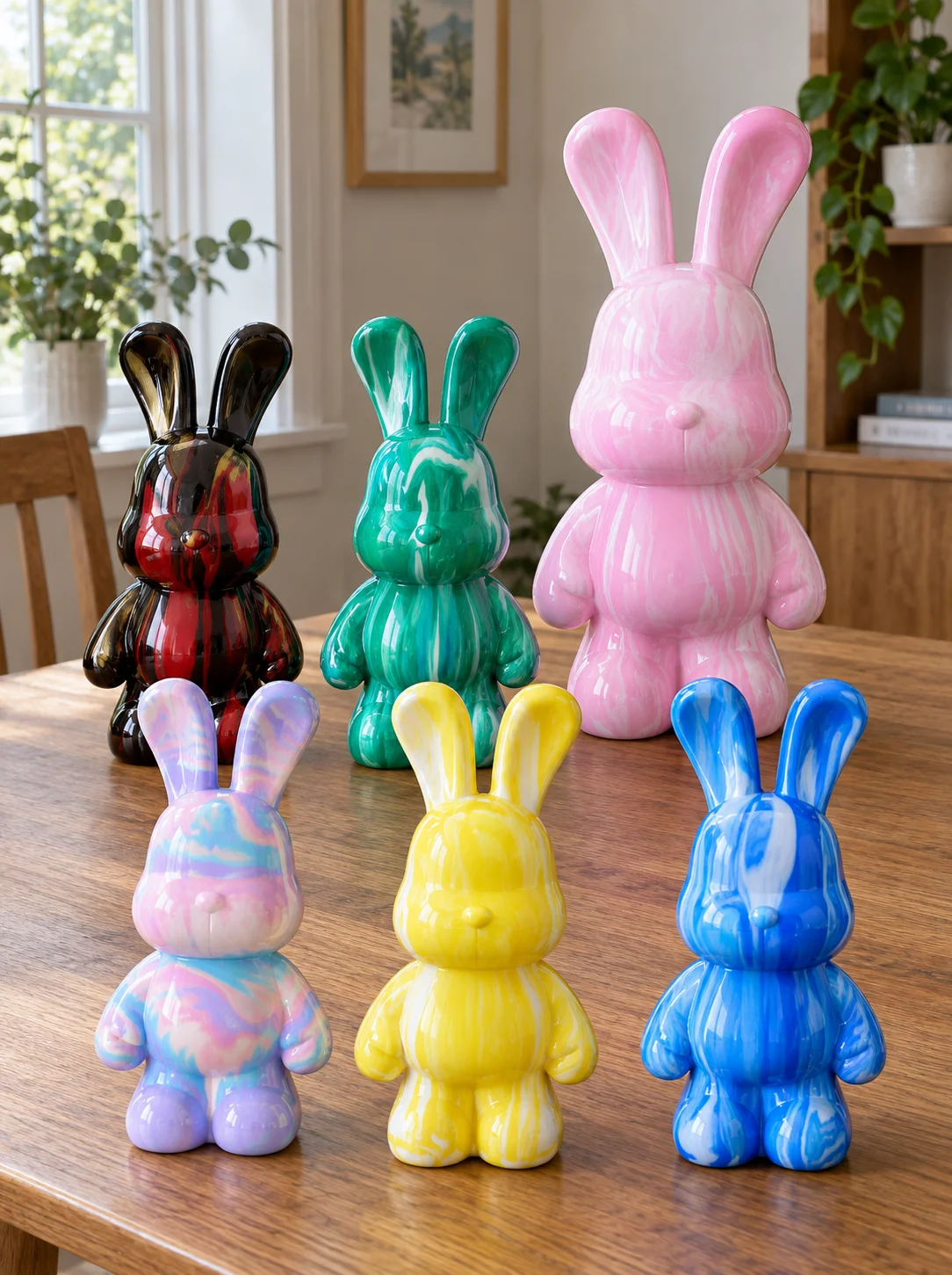 22cm 33cm Long Ear Rabbit Figurine DIY Painting Model Colorful Animal Statue Creative Room Desktop Home Office Decoration Gift
