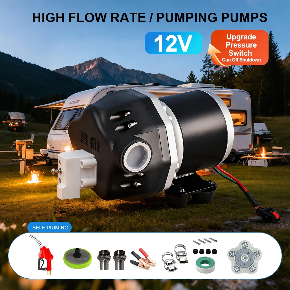 

Self-Priming Diaphragm Pump 12V Water Pump High Flow Agricultural Sprayer Pump Pressure Switch Pump Chemical Resistant Pump