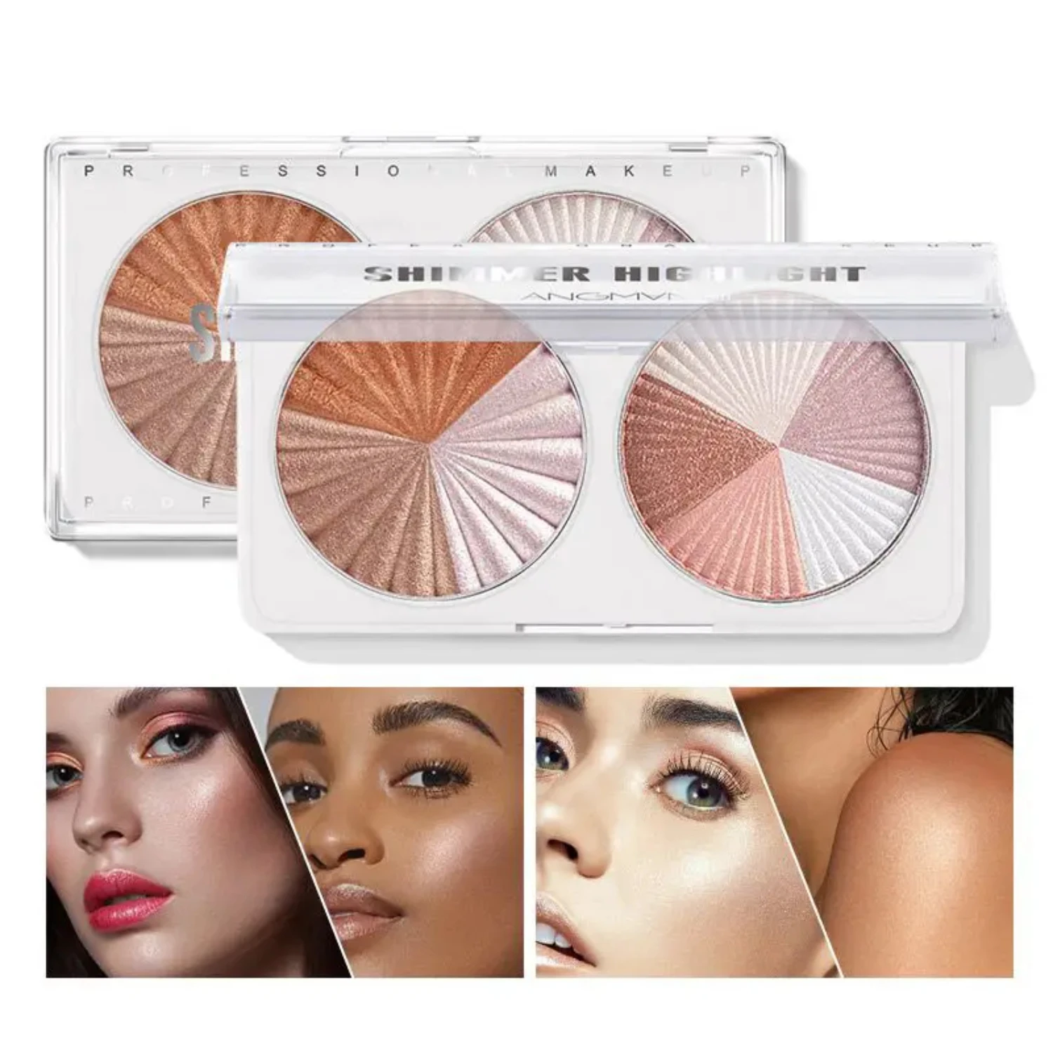 Enhance your look with this stunning, creamy multi-colored highlighter powder palette for long-lasting coverage and gorgeous glo