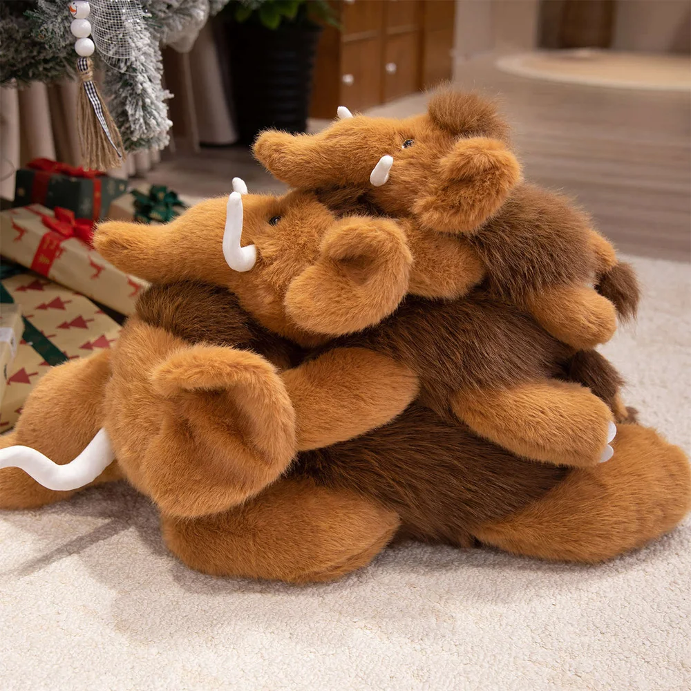 Venta al por mayor de juguete de peluche de mamut simulado de vida silvestre, muñecos de mamut de animales de peluche, peluche esponjoso, decoración del hogar, regalo para Navidad y cumpleaños