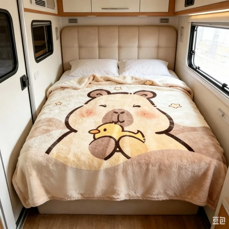 Cute Capybara Duck Printed Throw Blanket,Soft Cozy Flannel Warm Blanket,Cartoon Animal Pattern Blanket for Bedroom