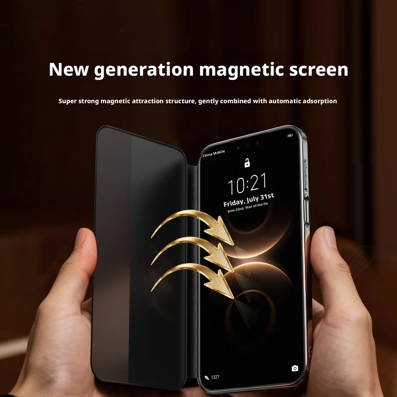 Luxury Genuine Leather Smart Window Case For Huawei Mate 80 Pro Max Official Texture Magnetic Suction Hands-free Flip Case Cover