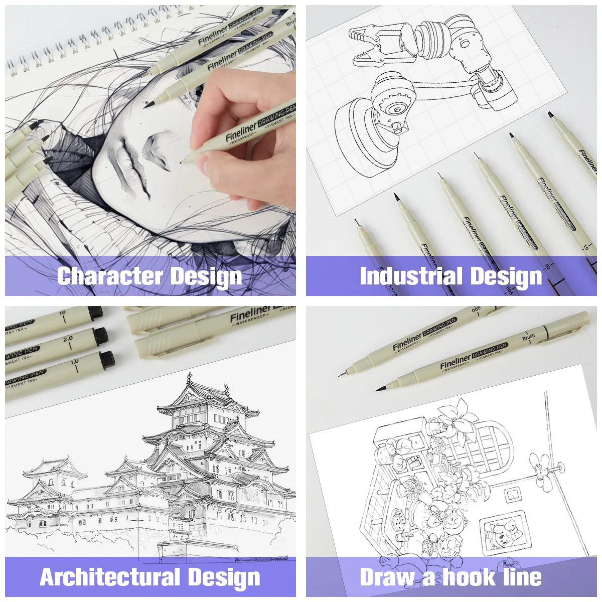 12 قطعة/المجموعة Fineliner أقلام الرسم قلم تحديد مانغا حروف أقلام رسم فني المجلات المائية اللوازم المدرسية القرطاسية #4