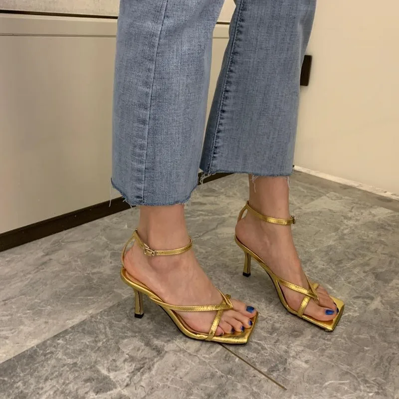 

Square Head Ankle Strap Sandals Women Fashion High Heel Gladiator Narrow Band Party Dress Pump Shoes Zapatos De Mujer
