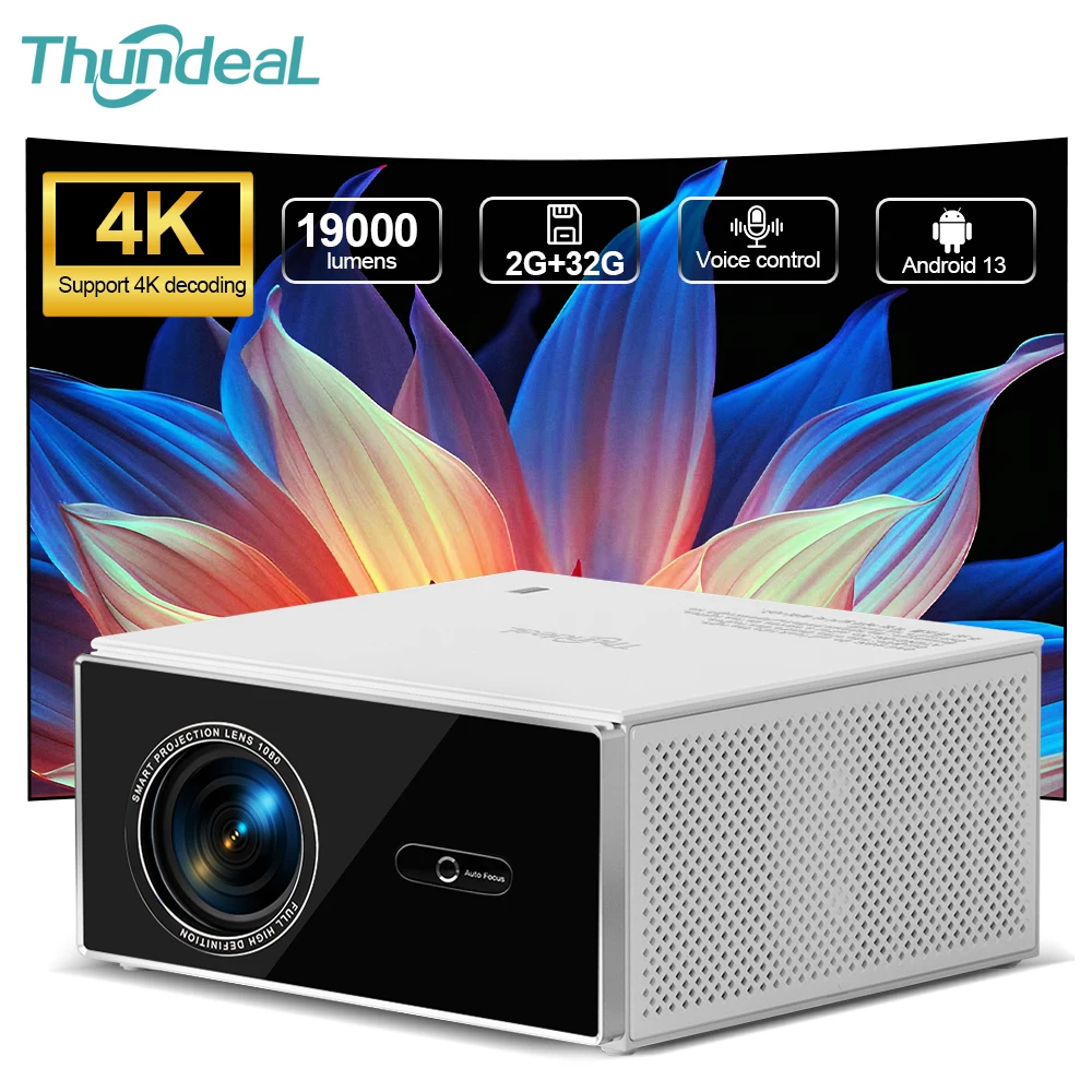 ThundeaL TDA7W 2K 4K Full HD 1080P Android 2G 32G Projetor WiFi Home Theater Beam Projetor de vídeo ao ar livre Projetor de reunião de filmes