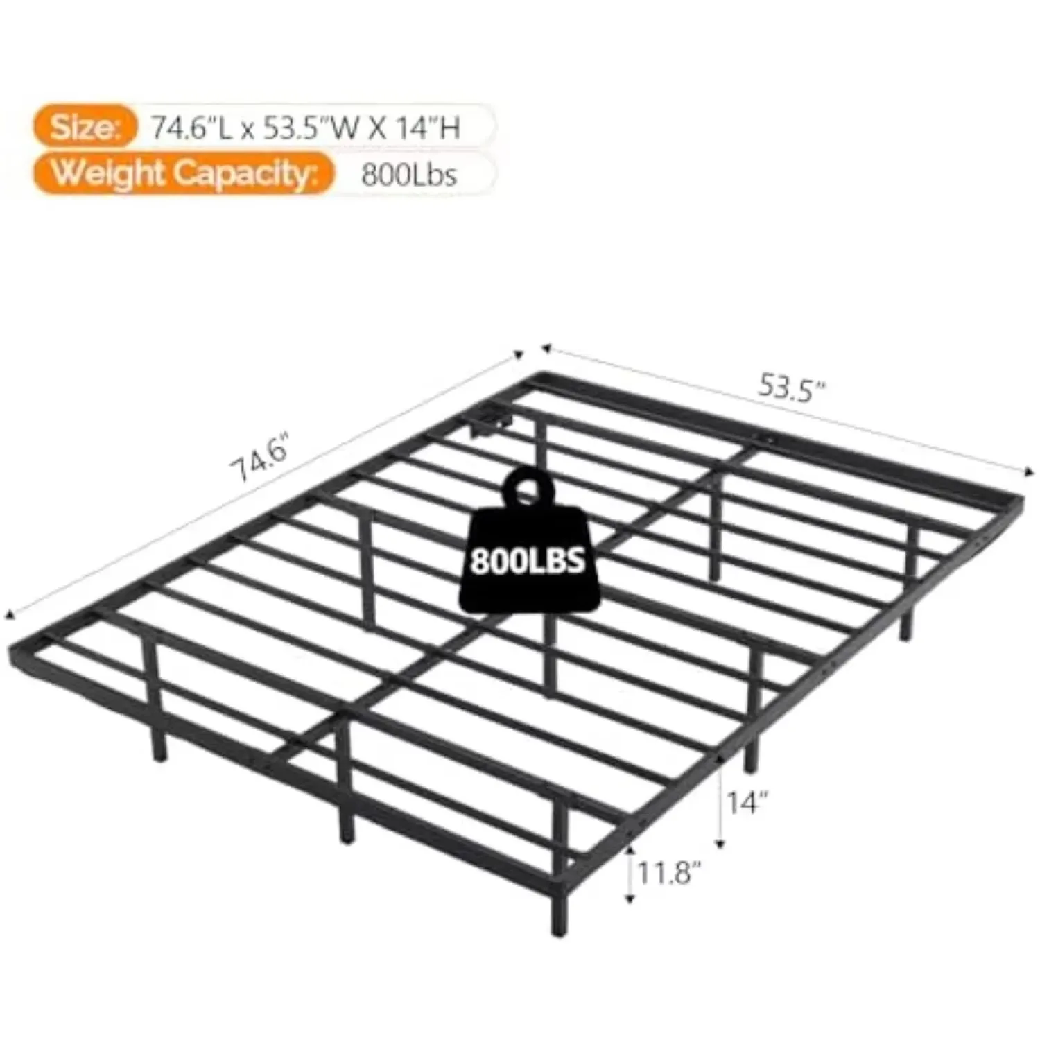 14 Inch Floating Bed Frame Full with USB Charging Station/LED Lights, Double Platform Guest Bed, Heavy Duty Metal Bed