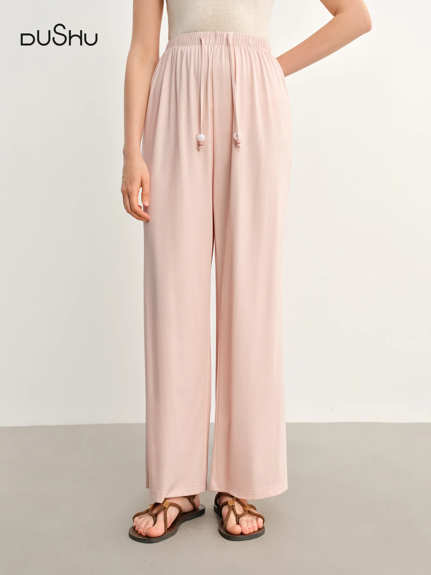 DUSHU Fashion Casual Pants Summer 2025 New Elastic Waist Multi-color H Version Slim Straight Pants 25DS82611