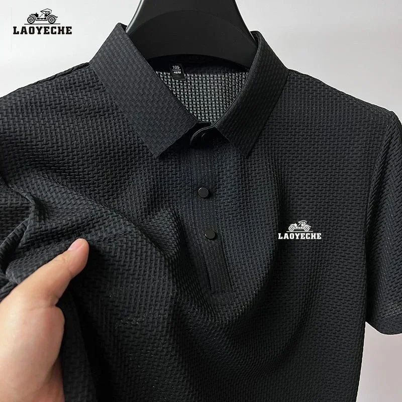 

2025New Summer Silk Polo Shirt High Quality Men's Short Sleeve Breathable Top Business Casual Sweat-absorbing Polo-shirt for Men