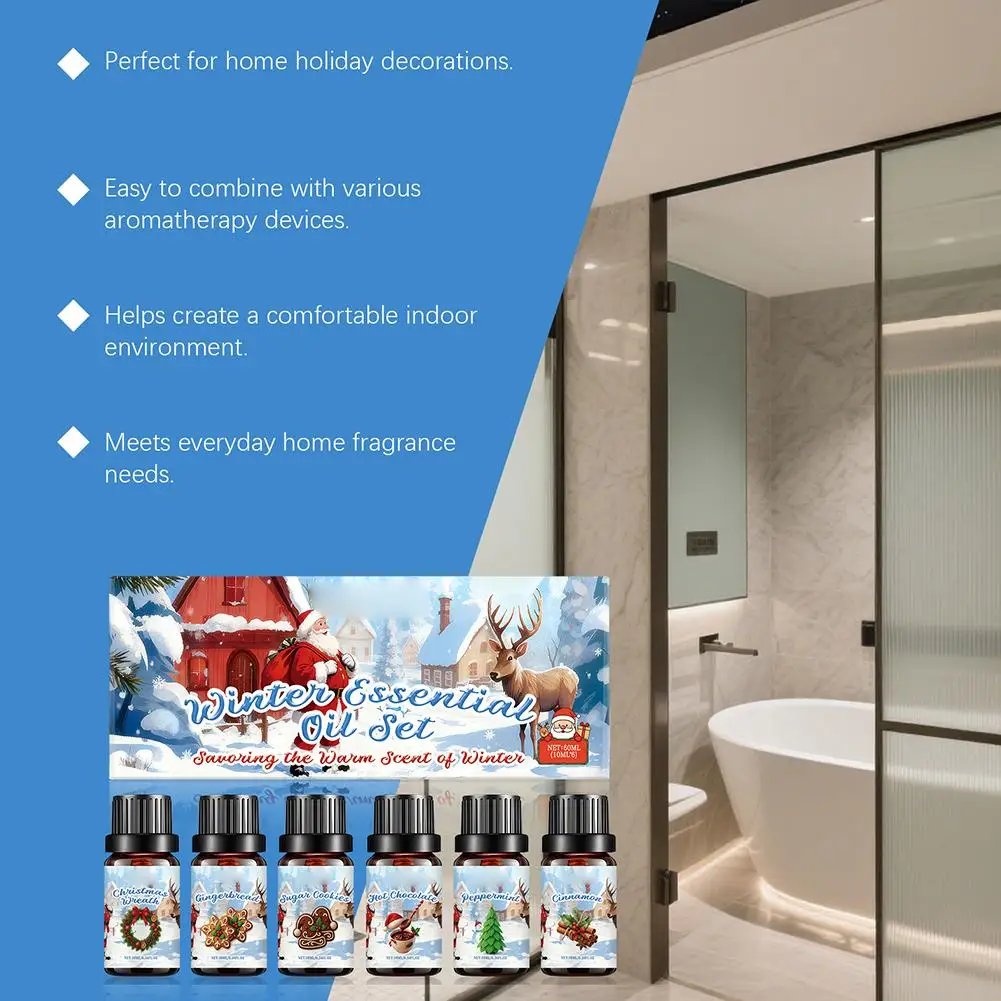 Natural Plant Essential Oil 6PCS 10ML Winter Aromatherapy Set Air Freshener Fragrance for Humidifier Diffuser Home Office Car - Image 4