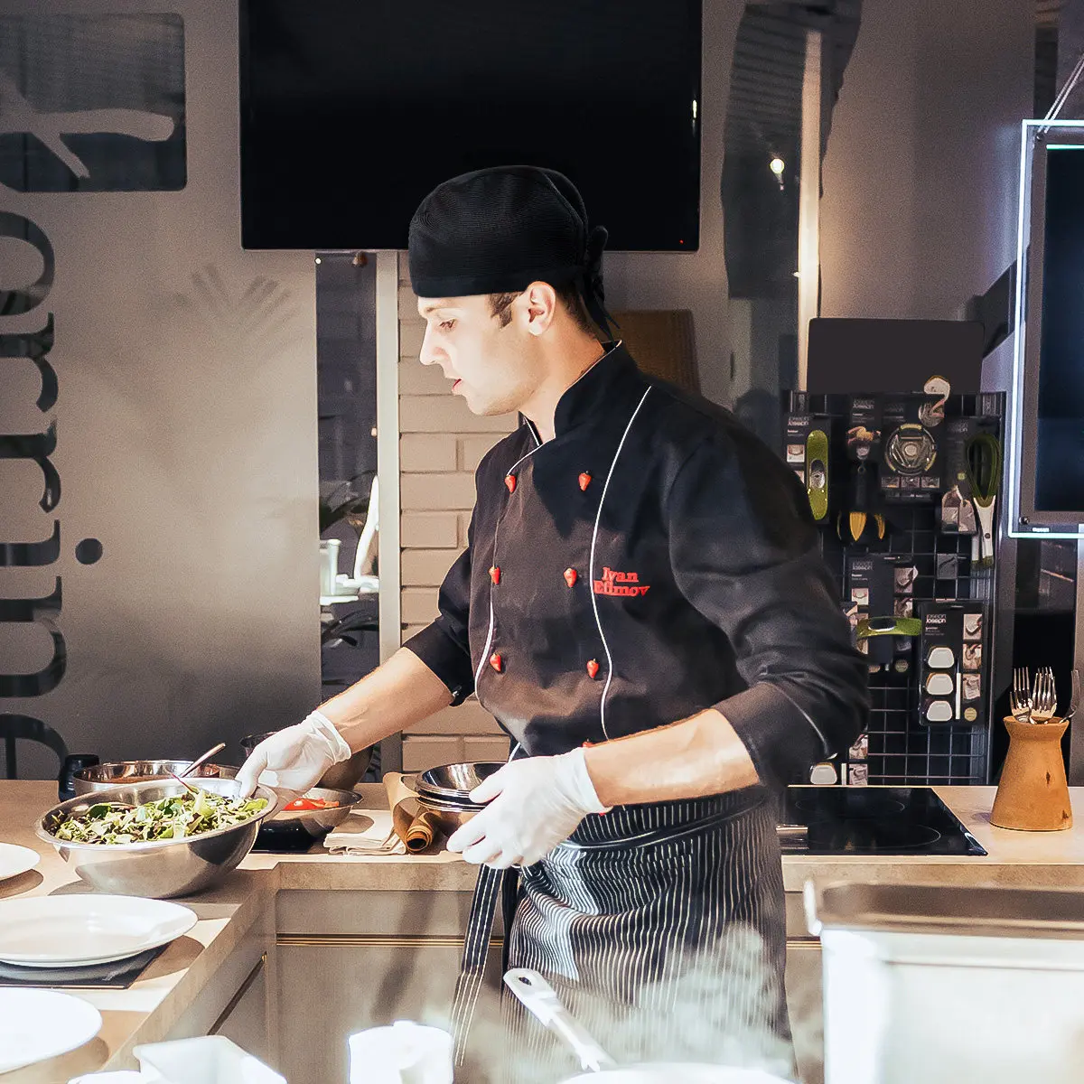 Gorro de Chef Pirata Negro con Cinta, Ajustable, Talla Única, para Cocineros de Restaurante, Barbacoa, Uniforme de Trabajo