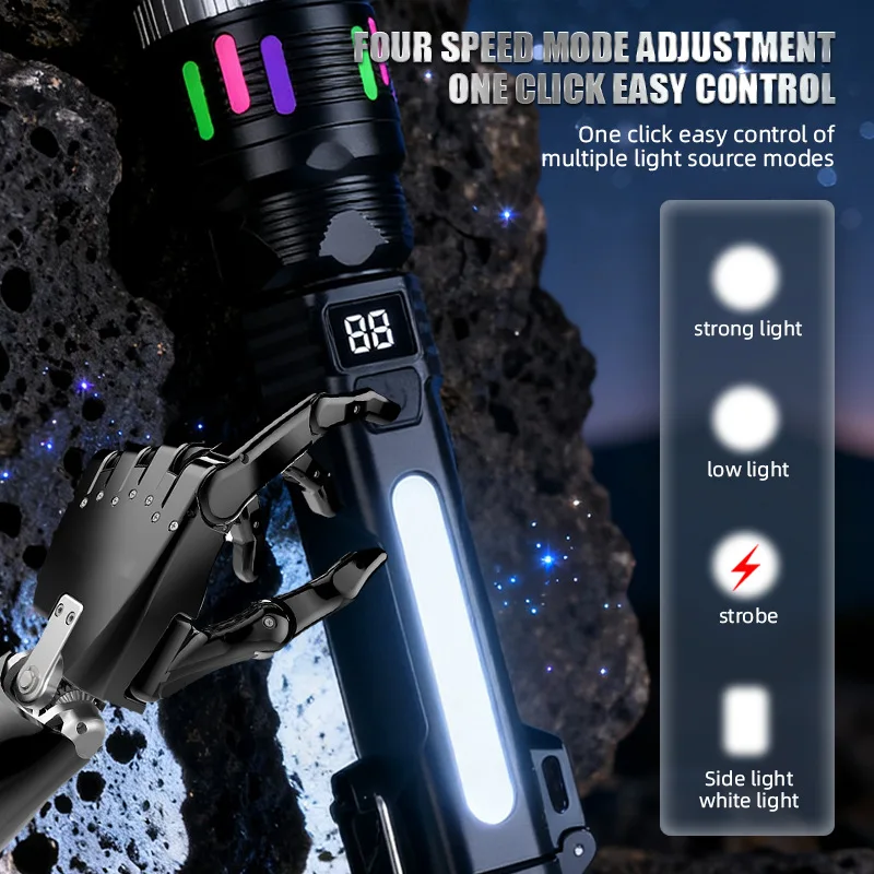 USB Rechargeable Super Bright LED Flashlight with Electric Heating Wire Cigarette Lighter Outdoor Long Range Portable Torch