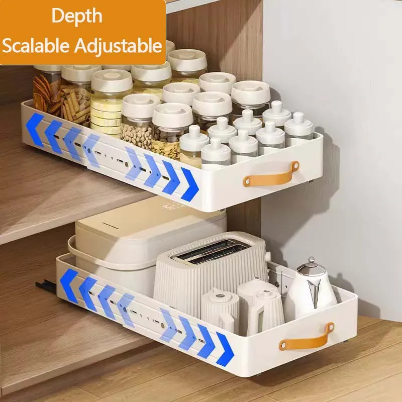 

Новая масштабируемая кухонная полка для хранения с выдвижным выдвижным кухонным шкафом, полка для хранения ящика, органайзер для ящика для специй