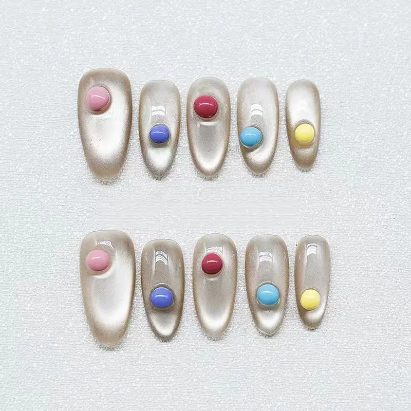 

Cute three-dimensional dopamine high-end cat eye nail art, pure handmade custom wearable nails, reusable high-quality nail art