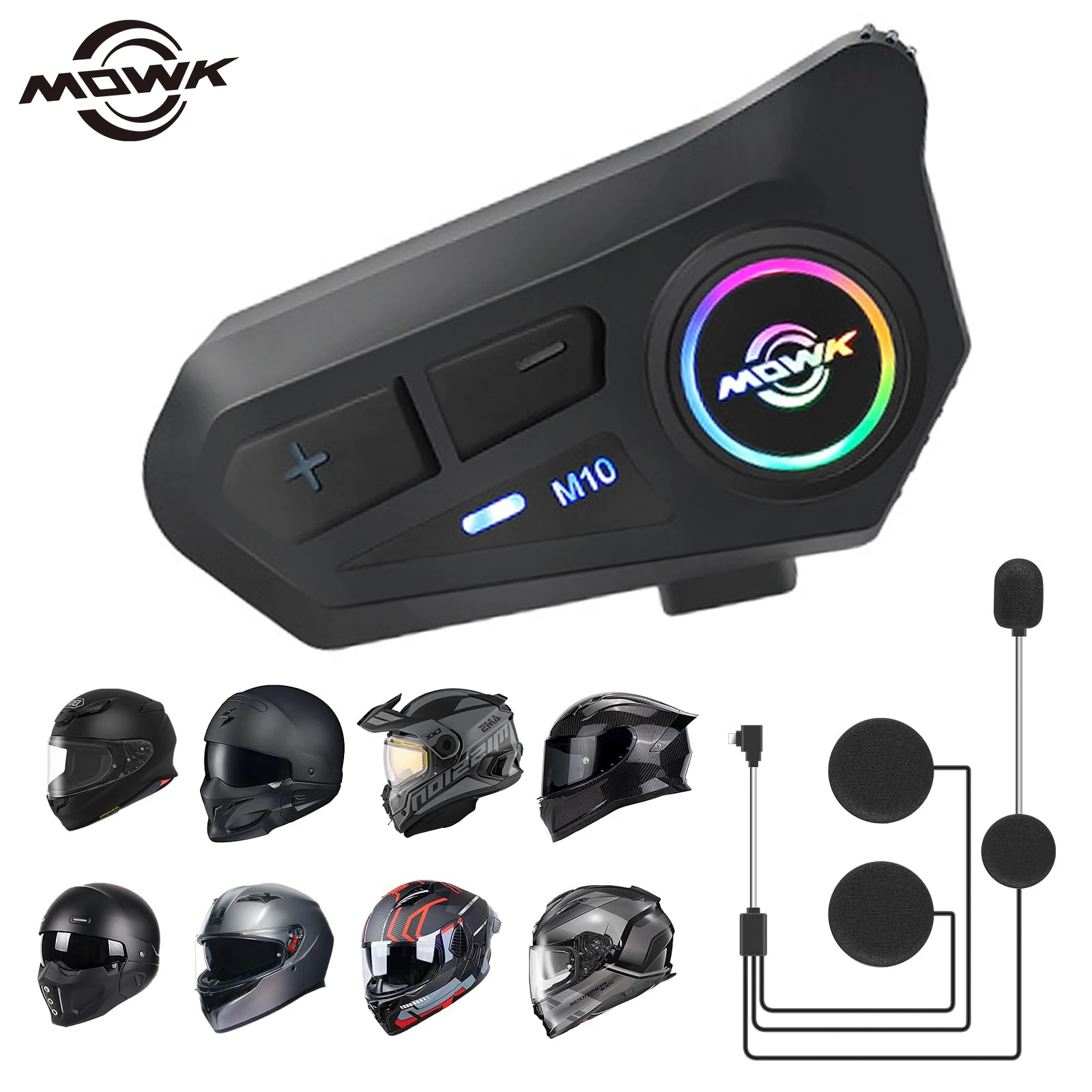 M10 Motorcycle Helmet Bluetooth Headset Wireless Noise-Cancelling IP67 Waterproof English Voice Control Hands-Free Call Earphone