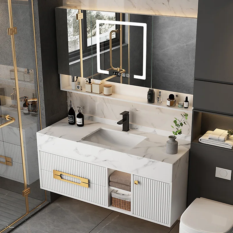 

Light luxury rock slab bathroom cabinet combination intelligent simple modern bathroom wash basin washbasin cabinet washstand