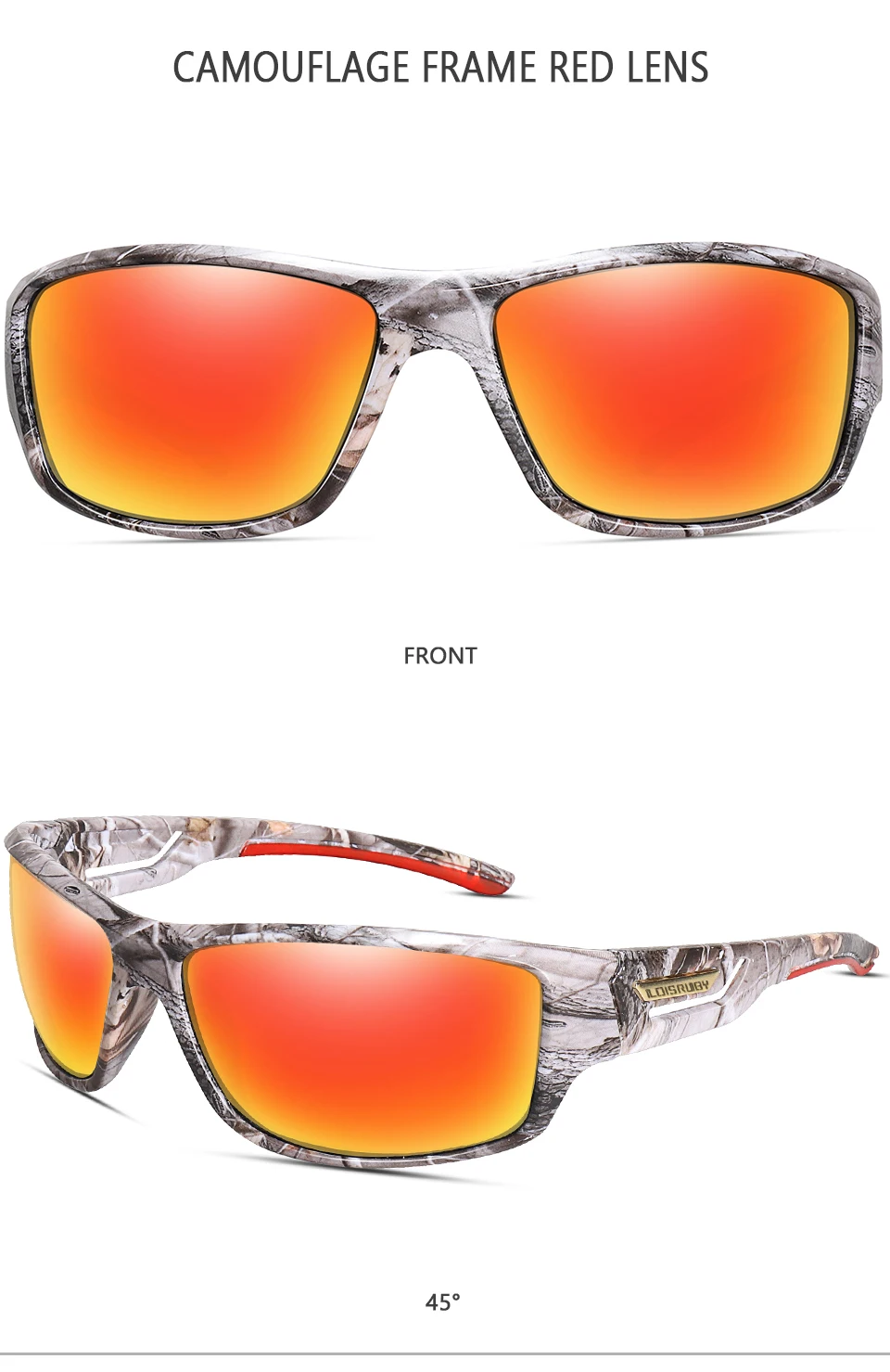 Polarisierte Angel-Sonnenbrille für Herren, Camo, Militärstil, Festival-Geschenke, UV400, zum Radfahren, Reiten, Laufen, Angeln und Fahren – Detail 8