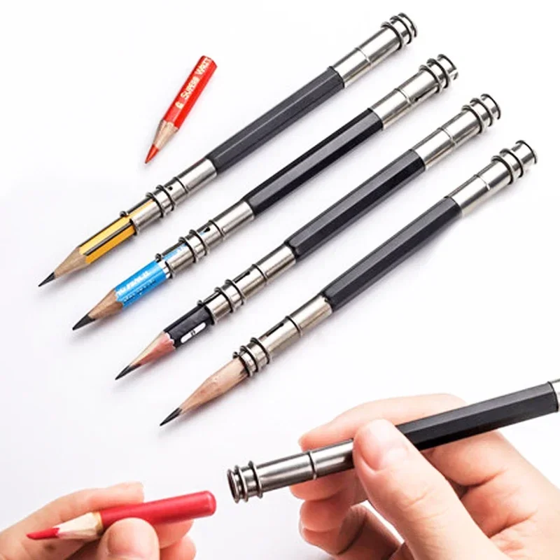 1 Pc Adjustable Dual Head Pencil Metal Pen Clip Double-ended Retractable Extender Holder Sketch School Office Art Write Tool