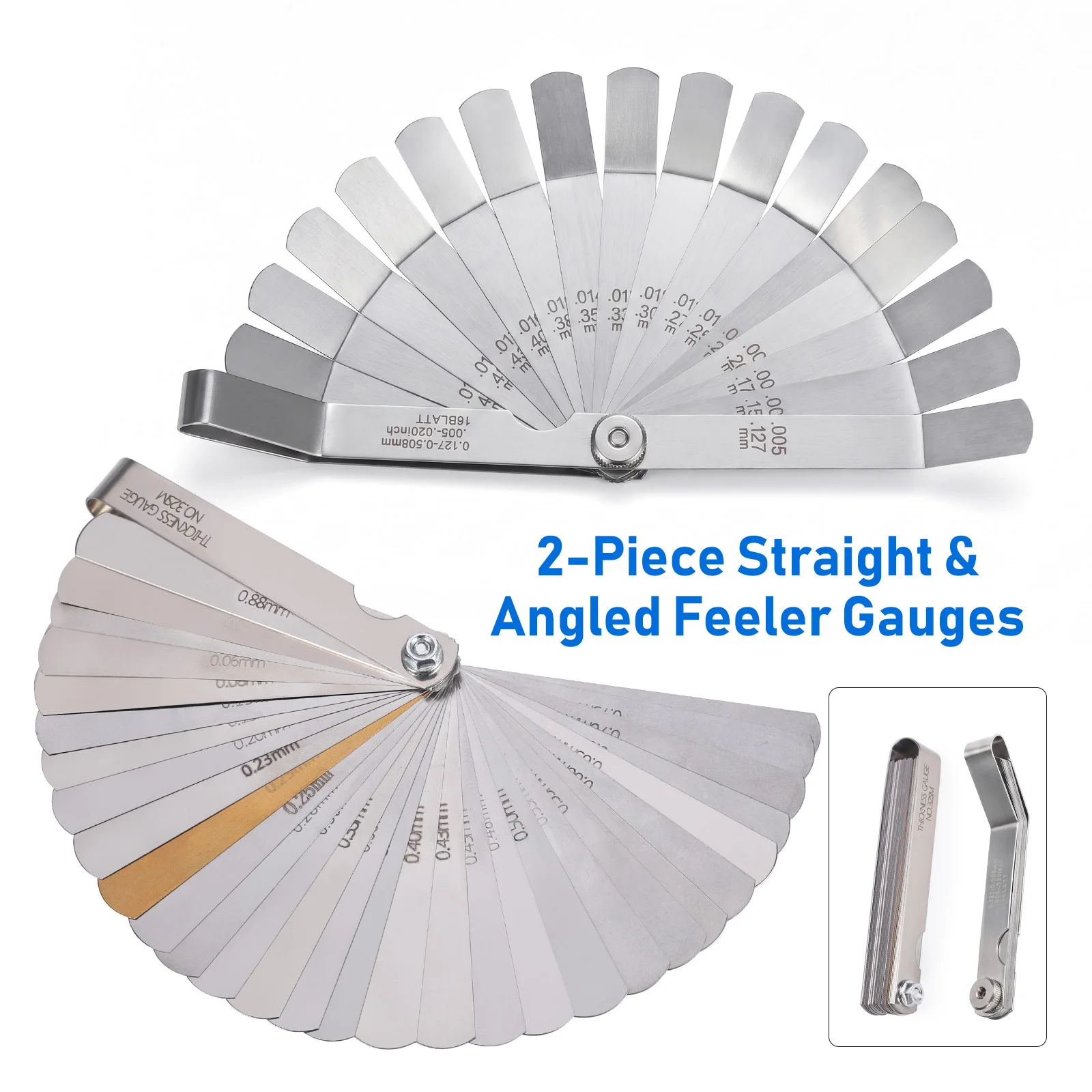 

Portable Durable 32 Piece Combination Feeler Gauge / 16 Blades 0.127 to 1MM Feeler Gauge Metric Gap Filler Gage Measurment Tool