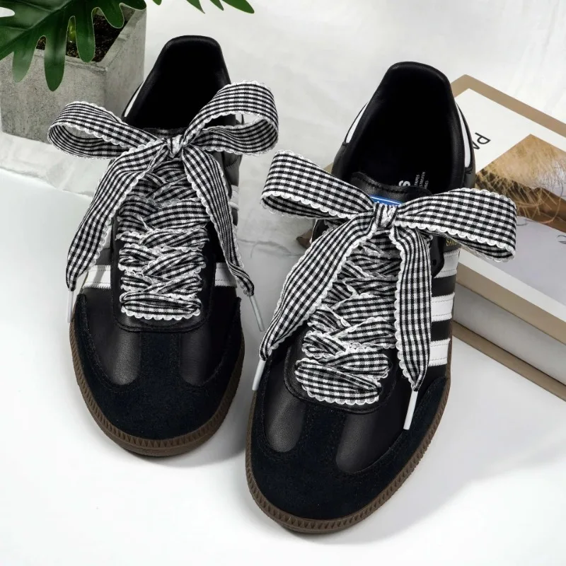 Vintage Plaid Wide Flat Shoelaces 5cm Width DIY Decorative Shoe Strings Replacement Laces Fit Casual Sneakers Leather Boots