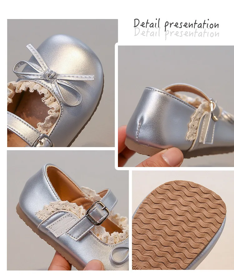 Mädchen Frühling Herbst Schleife Weiche Sohle PU-Lederschuhe Kinder Rutschfeste Spitzenbesatz Loafer Atmungsaktive Mary Jane Schuhe Kinder Freizeitschuhe – Detail 5