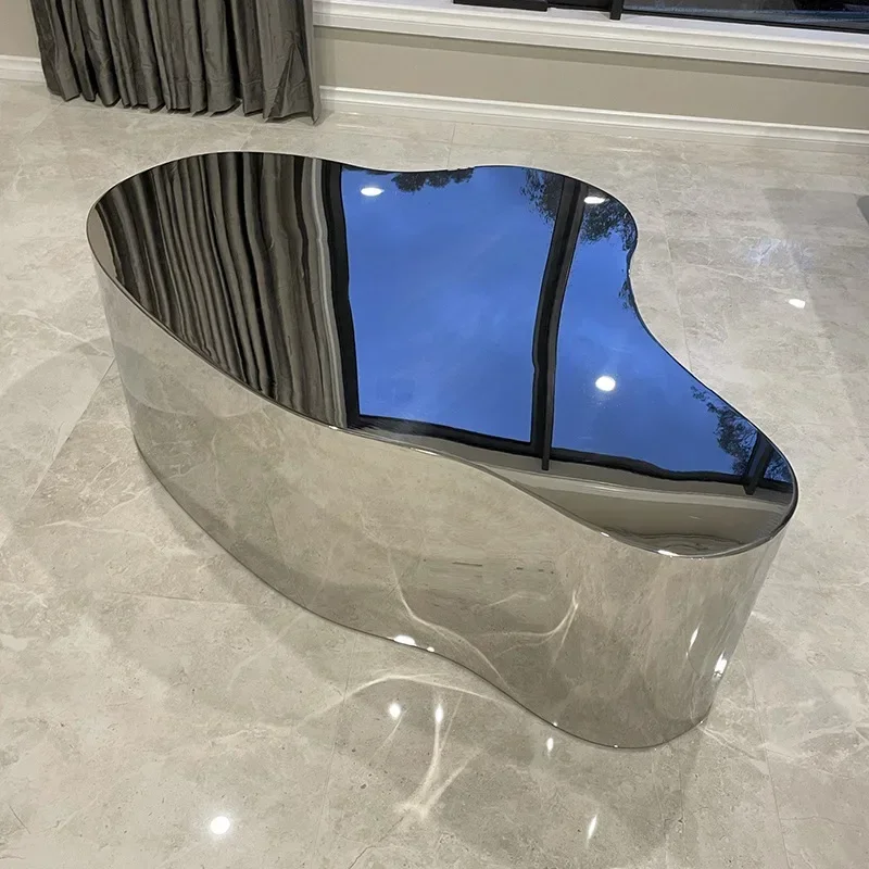 Table basse argentée en acier inoxydable, miroir de forme spéciale, table à thé créative, salon, luxe simple, combinaison irrégulière