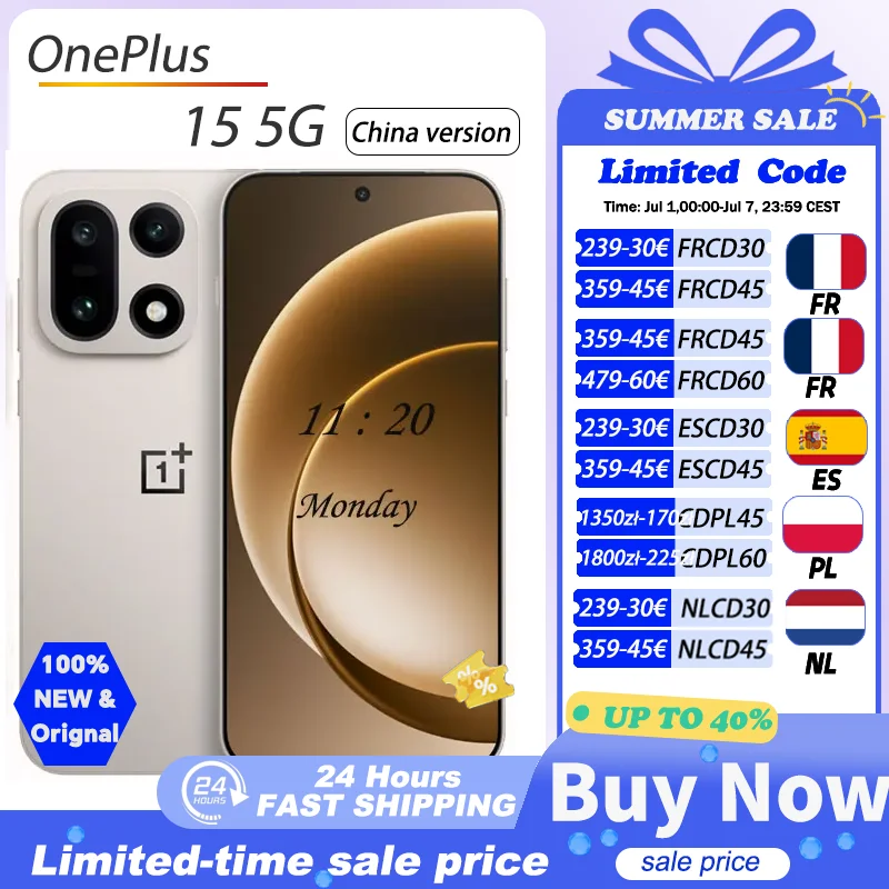 Smartphone OnePlus 15, Snapdragon 8 Elite Gen 5, écran 6,78'' avec fréquence de rafraîchissement de 165 Hz, triple caméra arrière 50 MP, 7300 mAh
