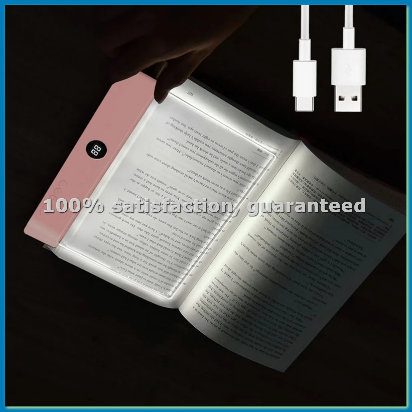 Book Light, Rechargeable Clear LED Flat Reading Light with 3 Colors & Timer, Plate Lamp Book Full Page Light Pink-ABLL