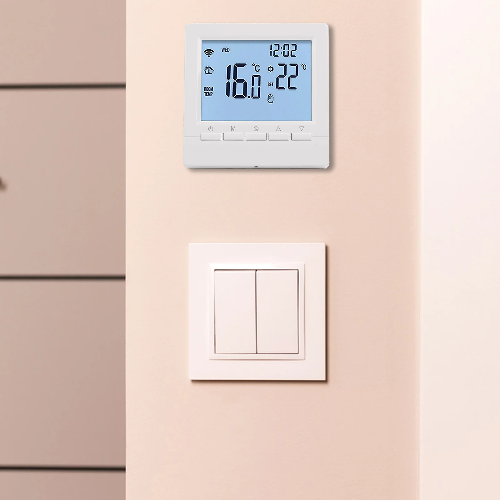 External Sensor Thermostat Home Improvement Wall Mounted AC85 240V Programmable Temperature All Touch Screen Controlling