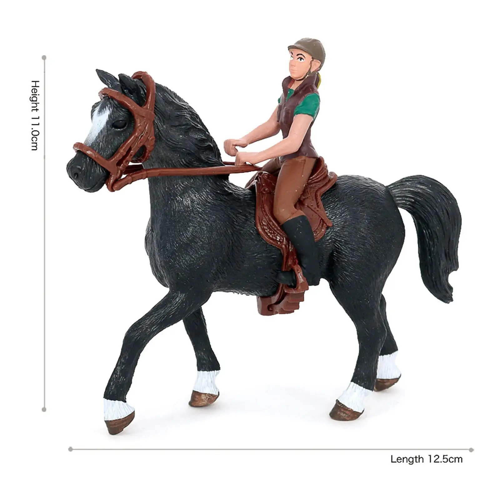 Realistisches Pferd mit Reiter, abnehmbares Modell, bemalte Figur, Statuenkollektion, Miniatur-Tierfigur aus Kunststoff für Kleinkinder und Kinder