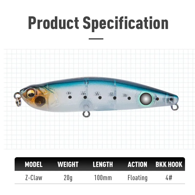 2pc Z-Claw Floating Pencil Fishing Lures 100mm 20g Stickbait Topwater Surface Walk The Dog Hard Baits Wobblers For Bass Pike image 2