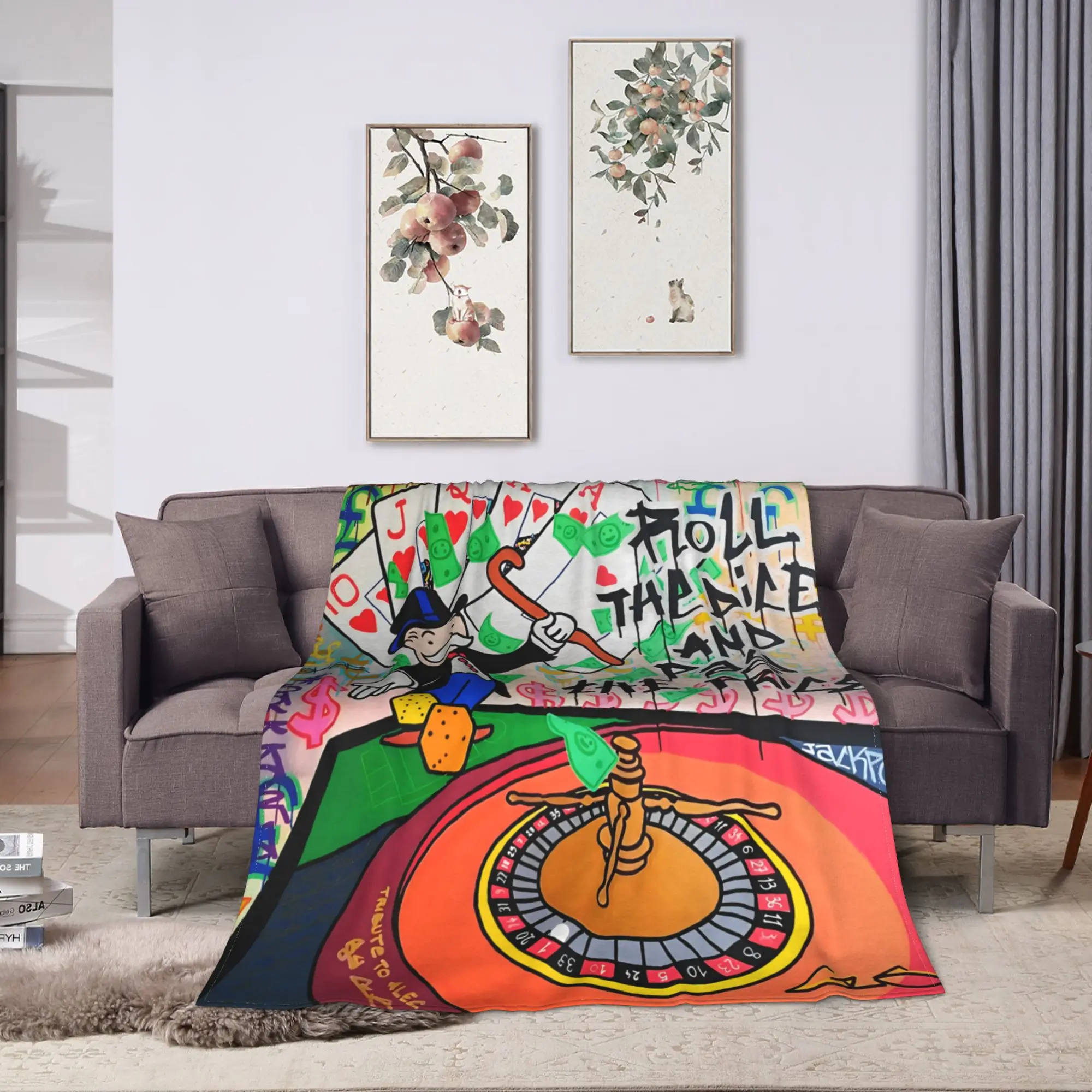 Roll The Dice  Monopolys Money Dance Soft Blanket  Picnic Plush Throw Blanket Couch Chair Flannel Bedspread Sofa Bed Cover